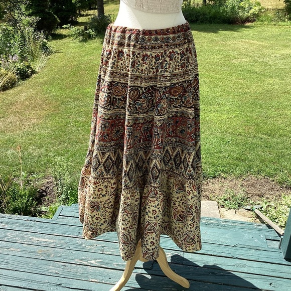Tiered boho cottagecore upcycled bedspread elastic drawstring maxi skirt SM - XL - Picture 5 of 11